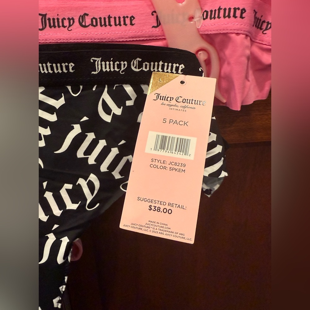 Juicy Couture NWT Sz L 5Pk Pinks, White & Black Juicy Logo Thong Panties (I054) - Picture 3 of 8